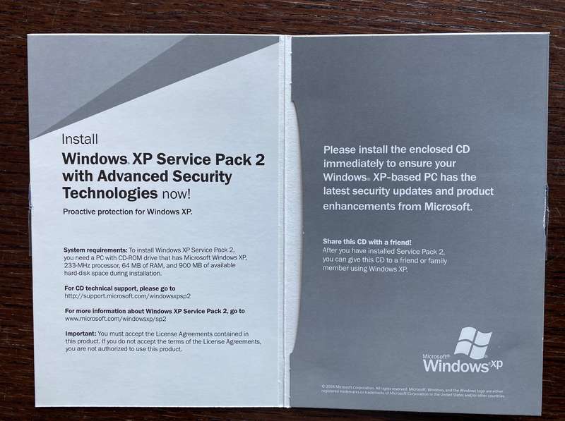 Microsoft Windows XP Service Pack 2 (only Service Pack 2!)