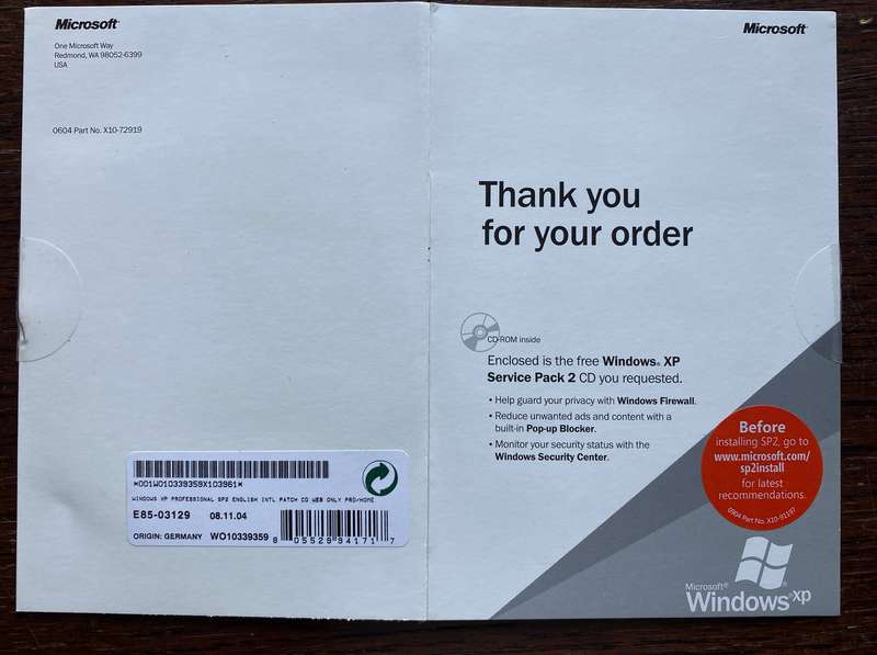 Microsoft Windows XP Service Pack 2 (only Service Pack 2!)