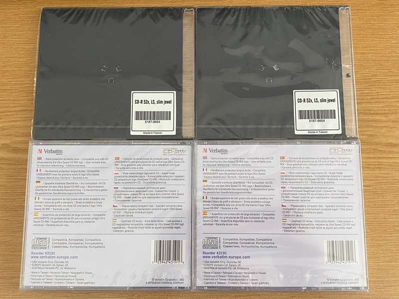 CD Lot HP CD-R 52x (2) + Verbatim CD-RW (2), all still sealed  Lot C, vintage