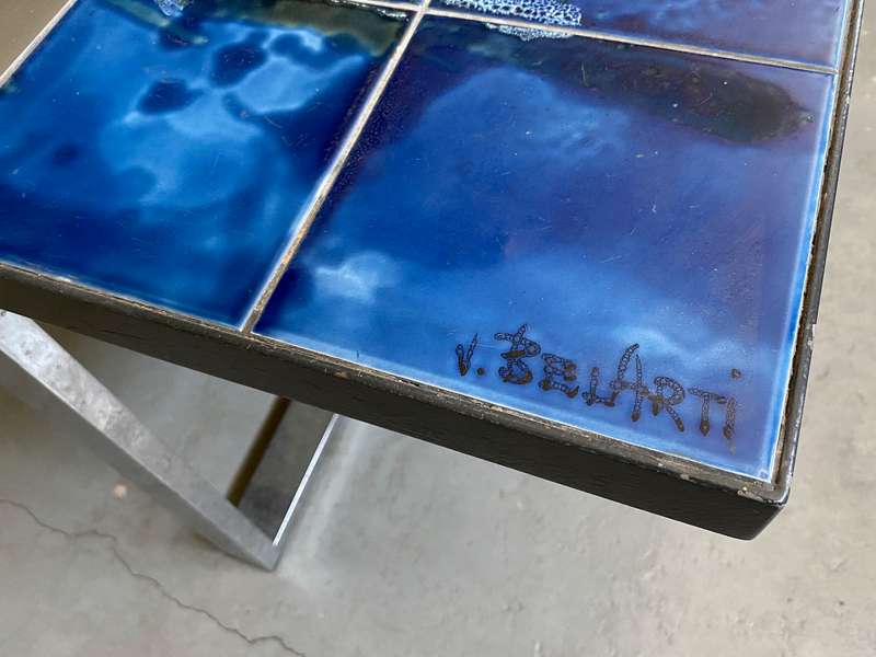 Vintage Coffee Table with ceramic tiles top and chrome plated metal base by Juliette Belarti 1960s