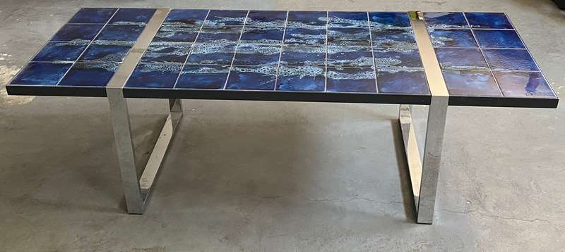 Vintage Coffee Table with ceramic tiles top and chrome plated metal base by Juliette Belarti 1960s