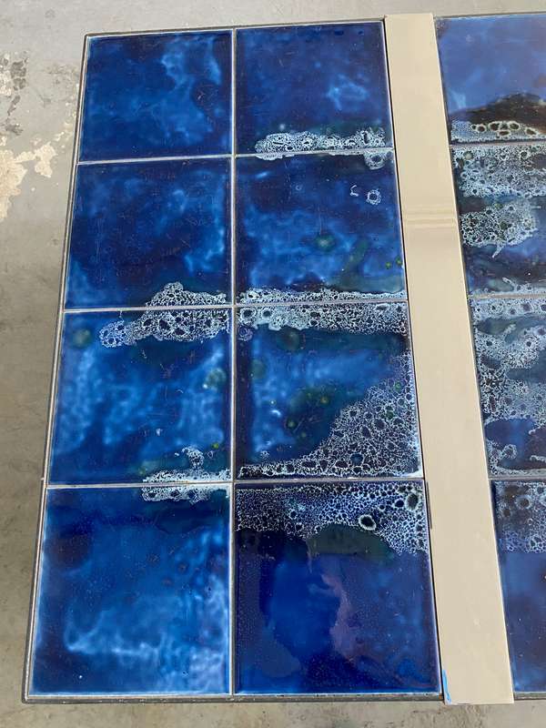 Vintage Coffee Table with ceramic tiles top and chrome plated metal base by Juliette Belarti 1960s