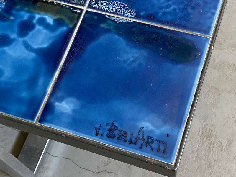 Vintage Coffee Table with ceramic tiles top and chrome plated metal base by Juliette Belarti 1960s
