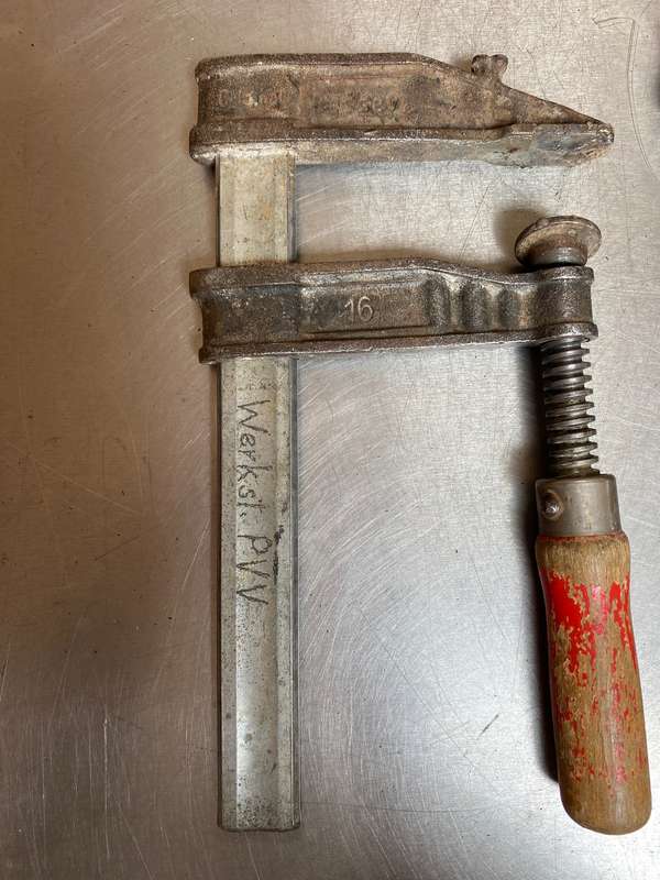 Lot of old tools ( 4 x clamps ) with wooden handle, rare, from Germany, vintage collectors item
