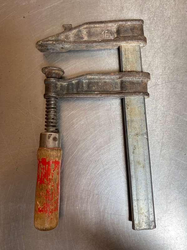 Lot of old tools ( 4 x clamps ) with wooden handle, rare, from Germany, vintage collectors item