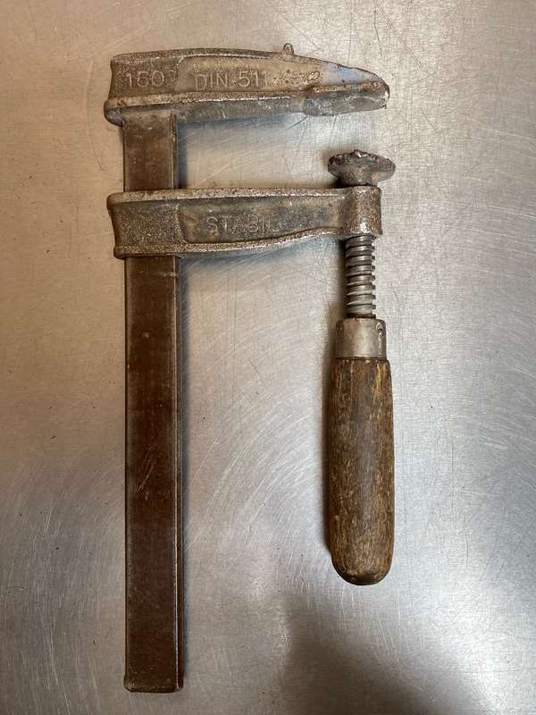 Lot of old tools ( 4 x clamps ) with wooden handle, rare, from Germany, vintage collectors item