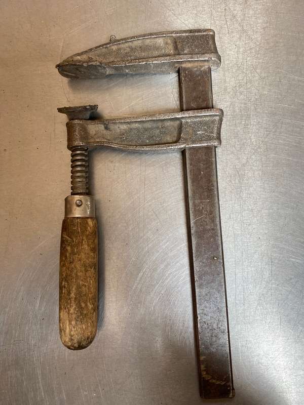 Lot of old tools ( 4 x clamps ) with wooden handle, rare, from Germany, vintage collectors item