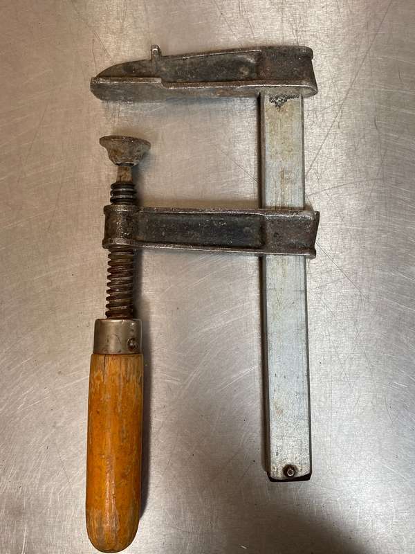 Lot of old tools ( 4 x clamps ) with wooden handle, rare, from Germany, vintage collectors item