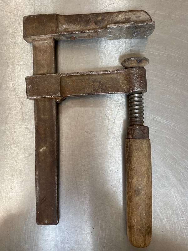 Lot of old tools ( 4 x clamps ) with wooden handle, rare, from Germany, vintage collectors item