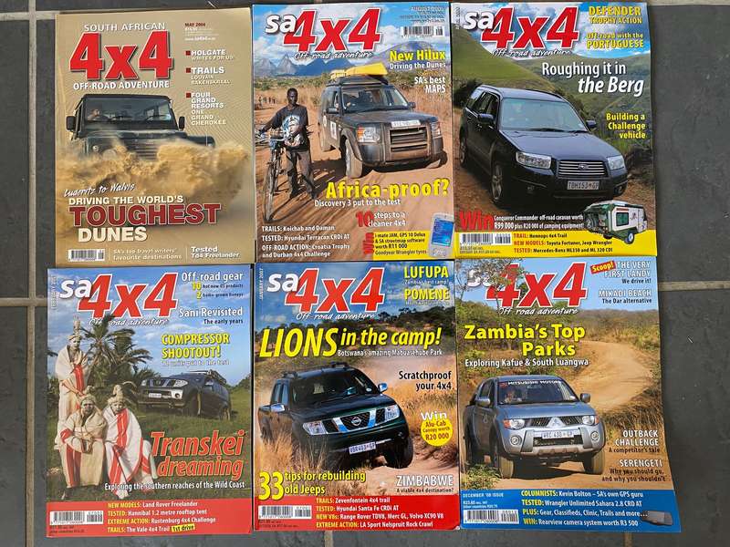6 x Car Magazines SA 4x4 :  May 2004, Aug 2005, April 2006 , Jan 2007, Feb 2007, Dec 2008