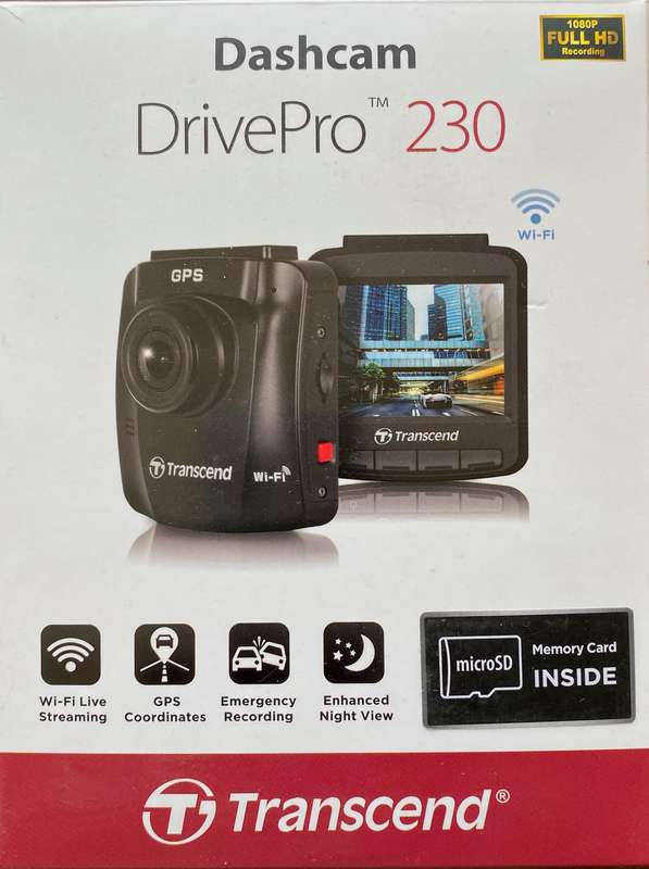 TRANSCEND DRIVEPRO 230 DASH CAMERA with 32GB in working condition