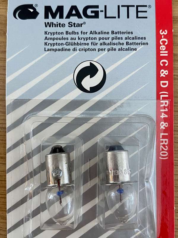 Mini Maglite Krypton Bulbs for 3-cell C & D torch, original spare bulb, package is still sealed