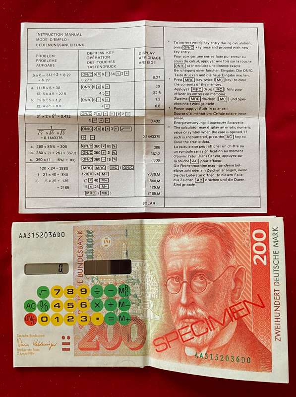 200 Deutsche Mark folding solar calculator vintage collectors item, unused , in working condition