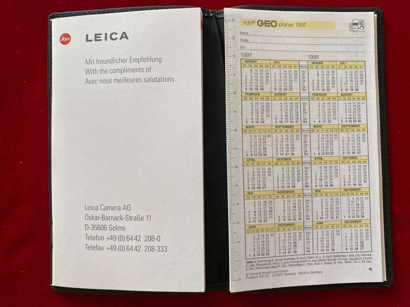 Leica R8 Leather Calendar Black Vintage 1997 Collectors Item Unused