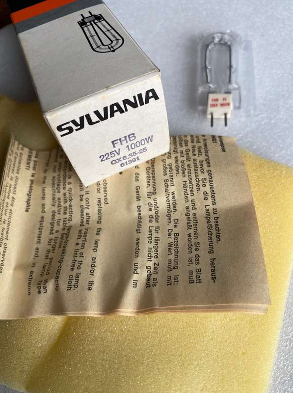 Sylvania bulb 225V 1000W GX6.35-25, unused, still in original box