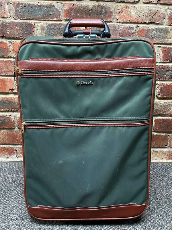 Samsonite green brown suite case with rolls , bag, trolley, vintage,travel , retro