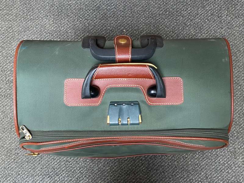 Samsonite green brown suite case with rolls , bag, trolley, vintage,travel , retro