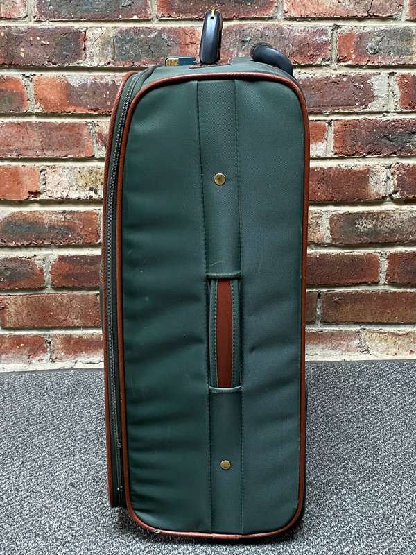 Samsonite green brown suite case with rolls , bag, trolley, vintage,travel , retro