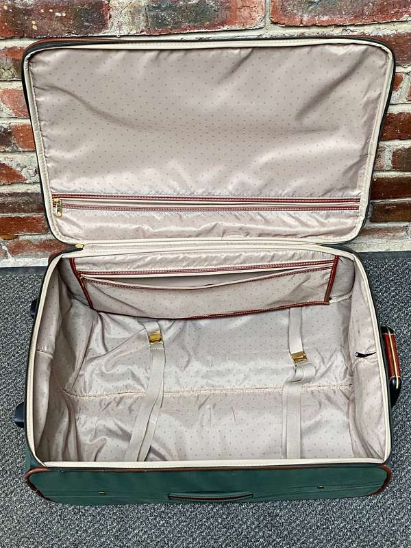 Samsonite green brown suite case with rolls , bag, trolley, vintage,travel , retro