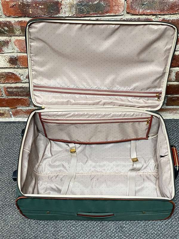 Samsonite green brown suite case with rolls , bag, trolley, vintage,travel , retro