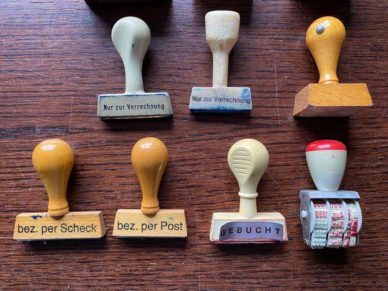 Wooden and plastic stamp lot + extras, all from Germany , vintage, collectors item