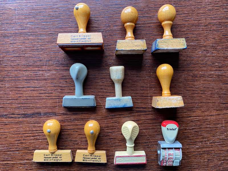 Wooden and plastic stamp lot + extras, all from Germany , vintage, collectors item