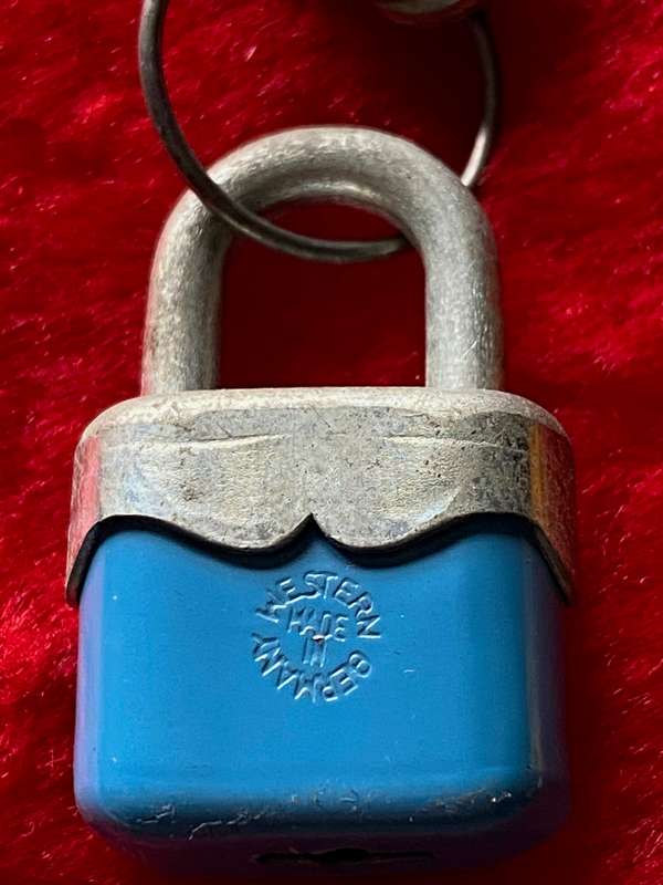 Blue Mini Lock with 2 keys Western Germany vintage, collectors item