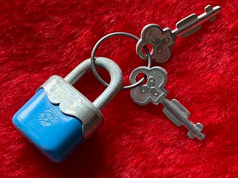 Blue Mini Lock with 2 keys Western Germany vintage, collectors item