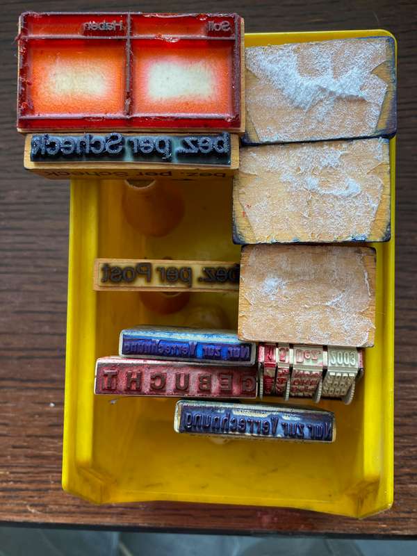 Wooden and plastic stamp lot + extras, all from Germany , vintage, collectors item