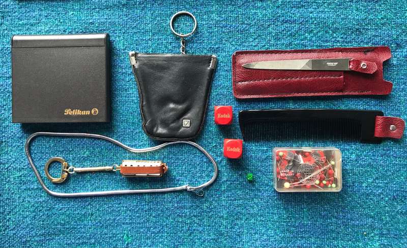 OFFICE JOB LOT 3: stamp pad,notice aluminium block,chalk,photoframe,leather key pouch,pins,