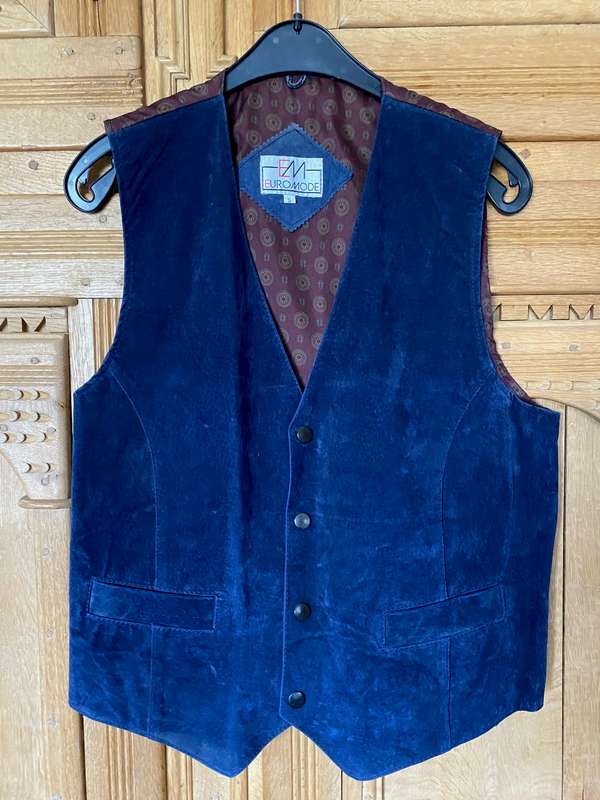 Genuine Leather Vest dark blue, size S / 38