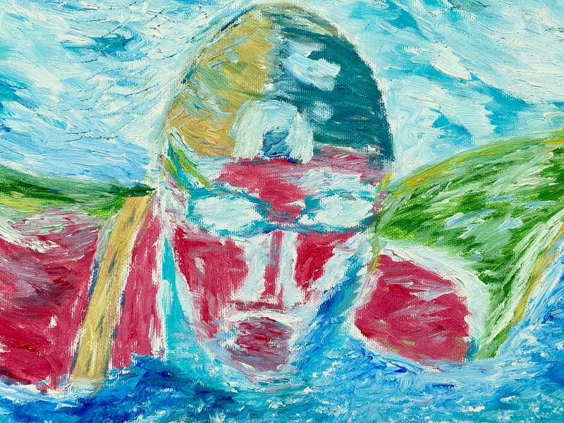 Original Oil on Canvas Painting,Butterfly-Swimmer,unique,German Artist,60x80x1.8cm, Year 2001,Lot 2,