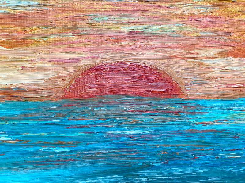 Original Ocean-Sunset Oil on Canvas Painting,unique,German Artist,size 60x80x1.8cm, Year 2001,Lot 1,