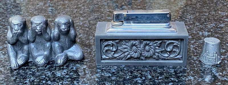 Vintage Pewter Lot: Monkey,Fingerhut westminster cathedral,firelighter Baecker, very rare,collectors