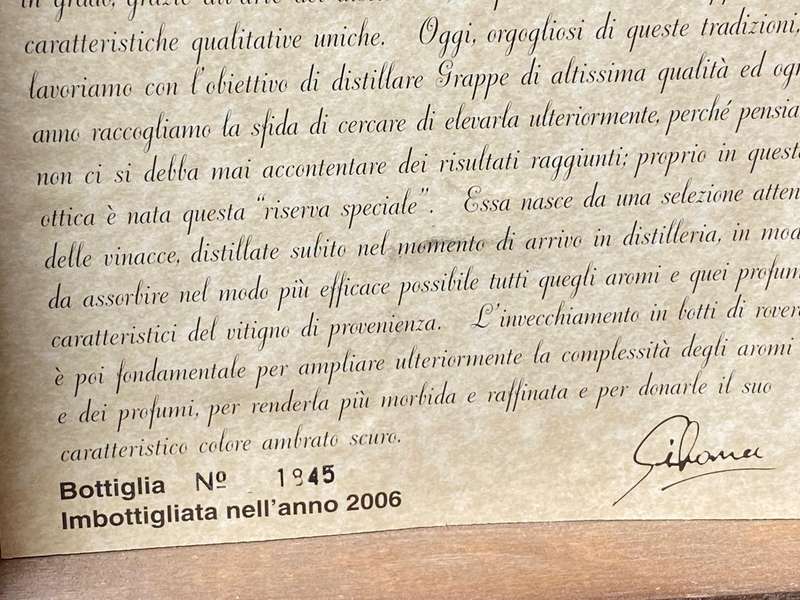 1 x Sibona Grappa di Barolo No. 1845 ,empty bottle in wooden box, collectors item, rare,