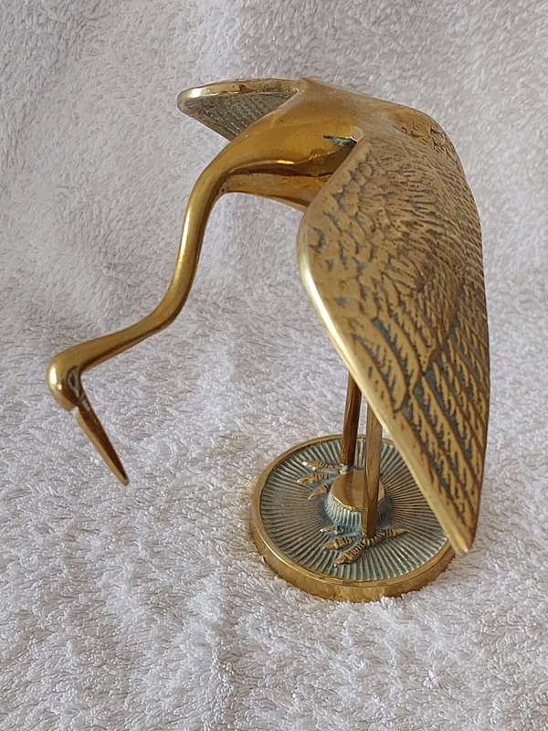 Pair of solid brass stylized heron figurines. Circa 1970