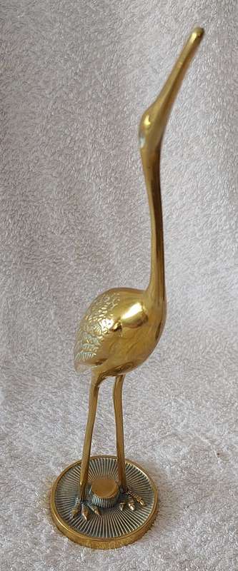 Pair of solid brass stylized heron figurines. Circa 1970