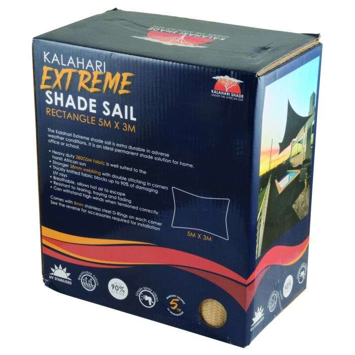 Kalahari Shade Extreme Rectangle Shade Sail - Sand 5 x 3m