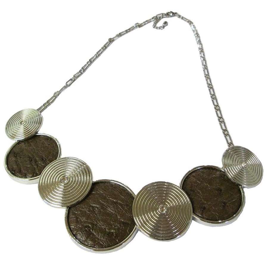 Ostrich Leather Round Necklace - Kango Tabac