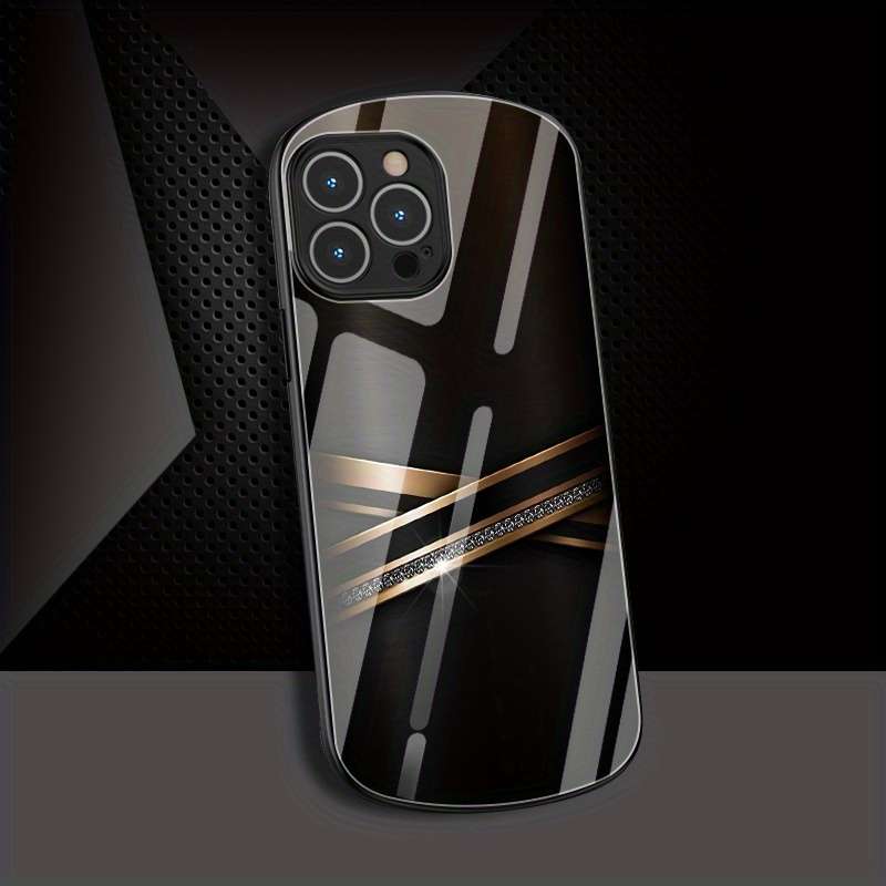 1Pc Black For iPhone 12 Black Golden Diamond Encrusted Phone Case