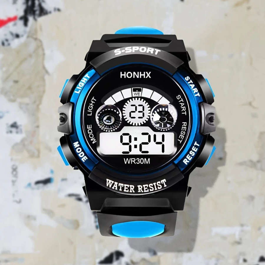 1pc Digital Sports Watch for Boys Casual Style Water Resist Electronic Movement Digital Display Plas