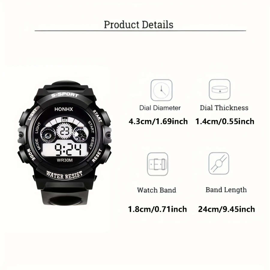1pc Digital Sports Watch for Boys Casual Style Water Resist Electronic Movement Digital Display Plas