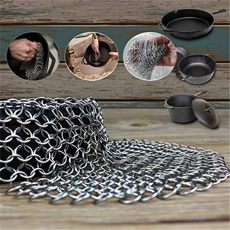 1pc Stainless Steel Scouring Pad with Plastic Handle Durable Reusable Kitchen Cleaning Tool for