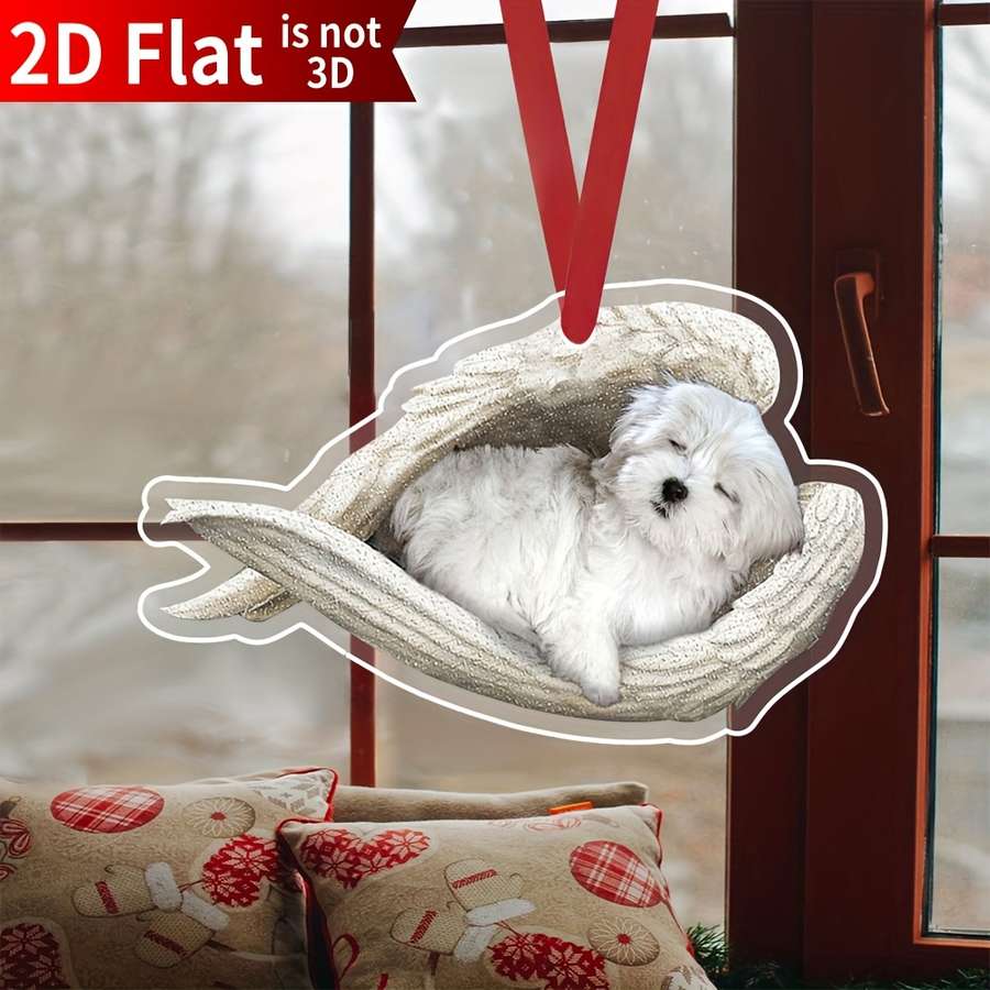1pc 2D Flat    Acrylic Maltese Sleeping Angel Memorial White Puppy Dog Animal Pet Cute C