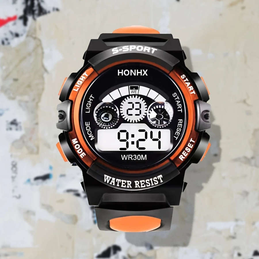 1pc Digital Sports Watch for Boys Casual Style Water Resist Electronic Movement Digital Display Plas