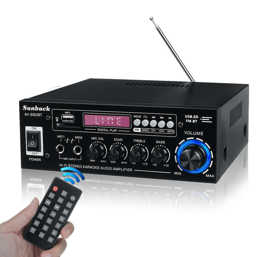 US Plug - Sunbuck AV-660BT 2000W bluetooth 5.0 Audio Power Amplifier EQ Stereo AMP Car Home 2CH AUX