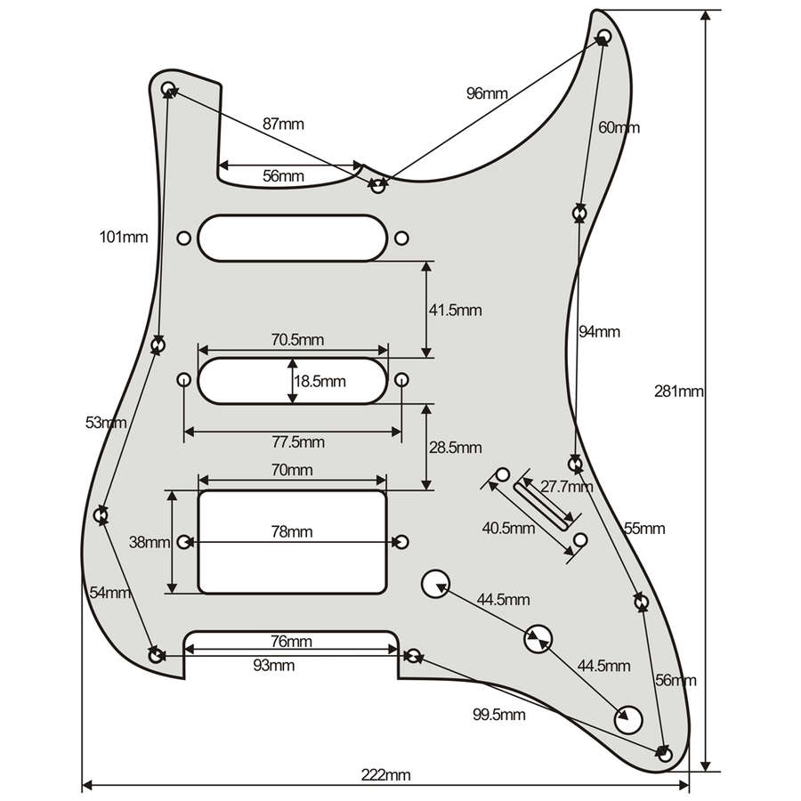 HSS Prewired Pickguard Loaded  with Alnico 5 Pickups - Black with Ivory (Push Pull Coil Split Mod)