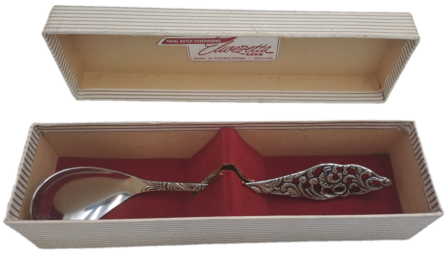 Vintage Elwezetta Royal Dutch Silverworks EPNS condiment spoon-Boxed-Holland