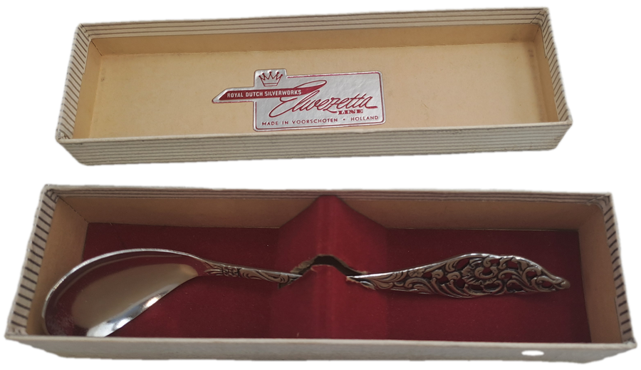 Vintage Elwezetta Royal Dutch Silverworks EPNS condiment spoon-Boxed-Holland