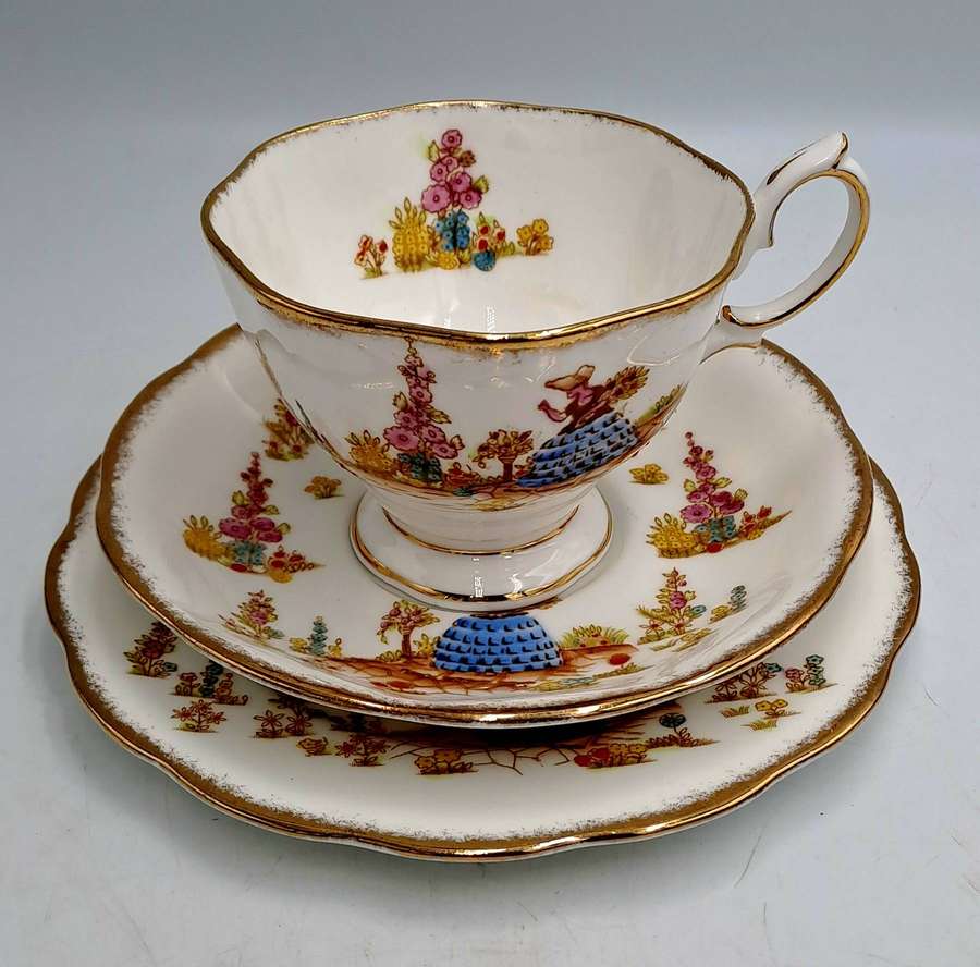 Rare 1930's Royal Albert Dainty Dinah Tea Trio -Excellent Condition (12 available)